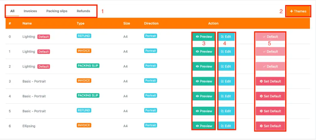 Order Printer: PDF Invoice app user guide 20 Template list 01
