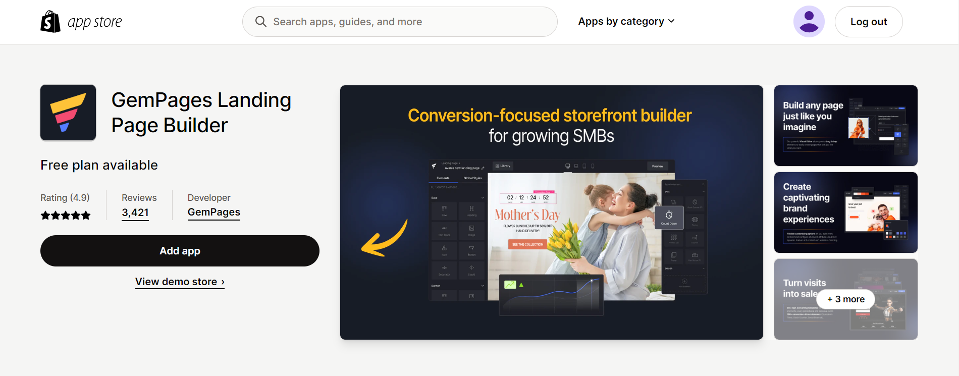 Gempage page builder Shopify app  