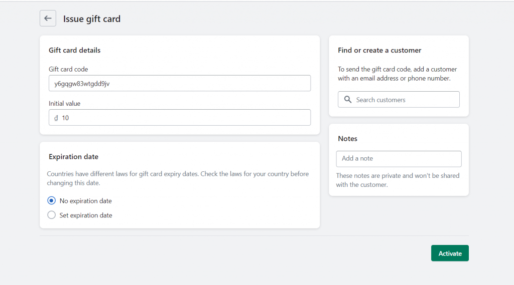 Add gift card details