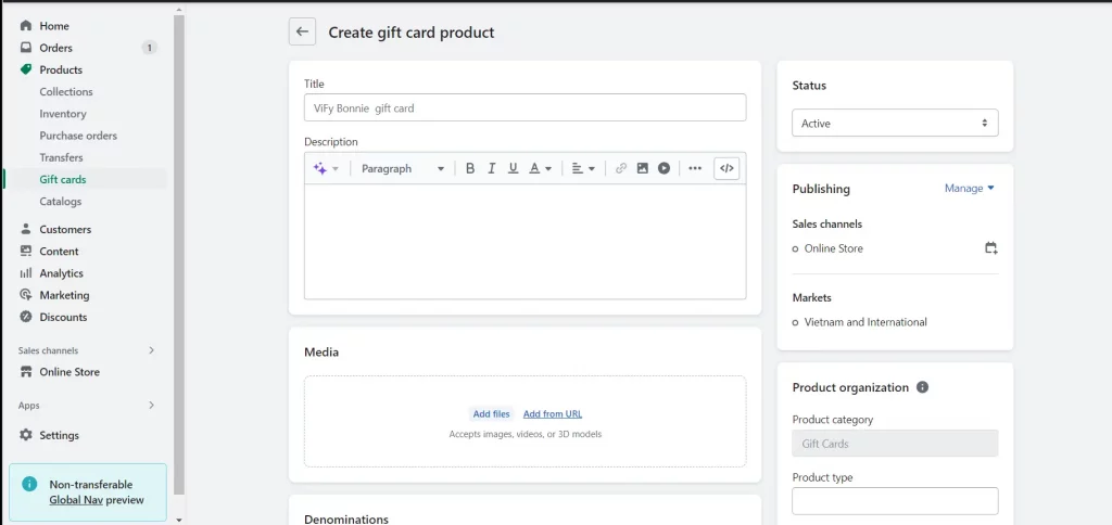 Add gift card product