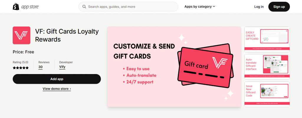 Vify Gift Card Loyalty Rewards Shopify app 