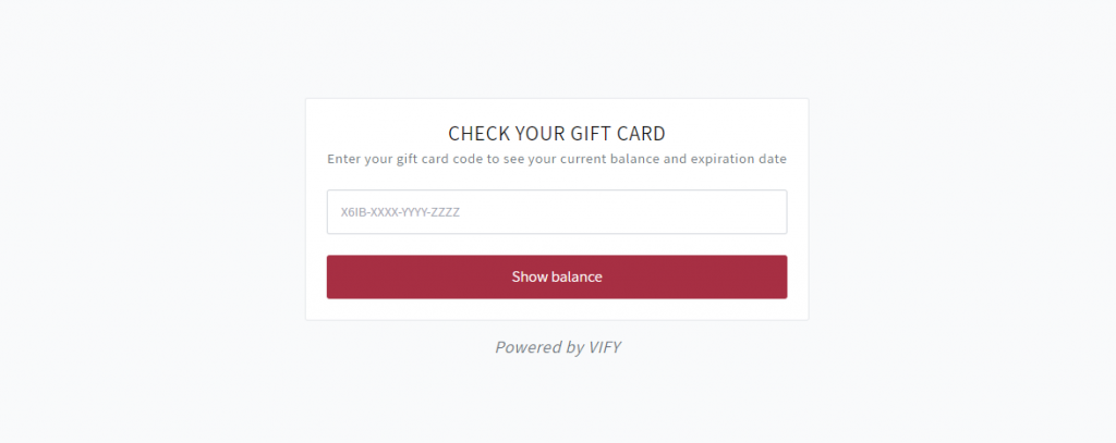 gift card balance look-up page