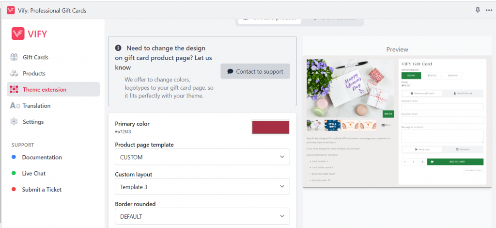 customize UI of gift card product page