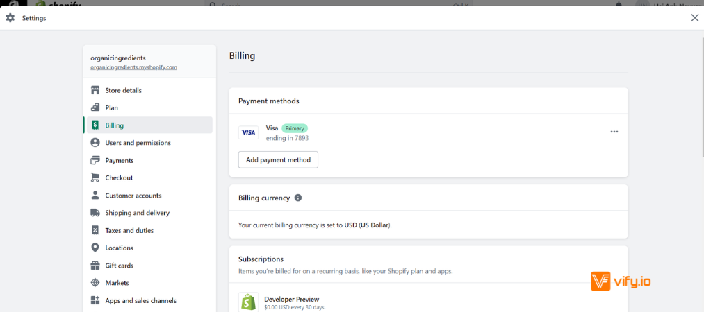 Go to the Billing section