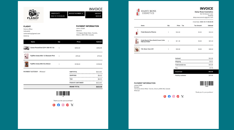 Shopify invoice example