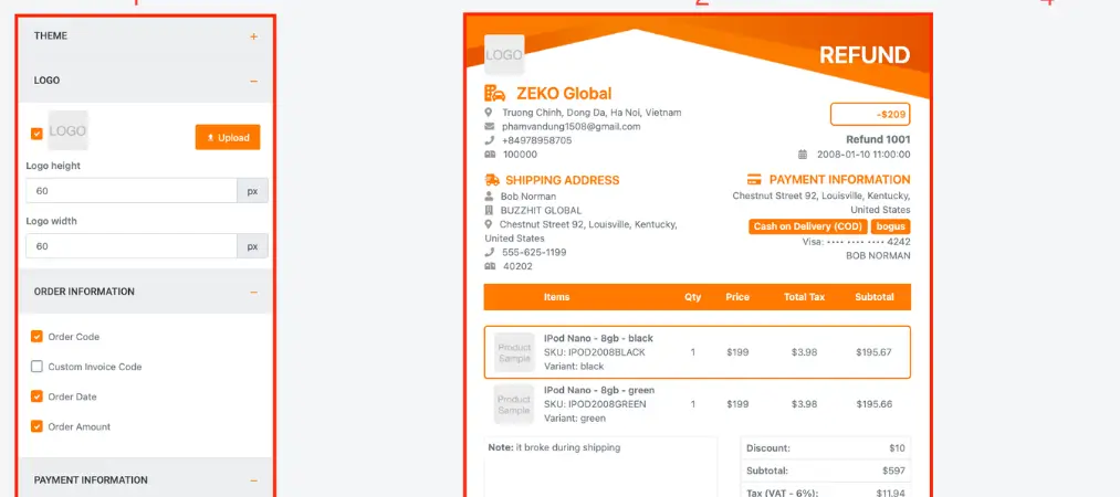 Order Printer: PDF Invoice app user guide 21 Edit template