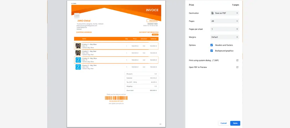 Order Printer: PDF Invoice app user guide 16 Print and download multiple invoices