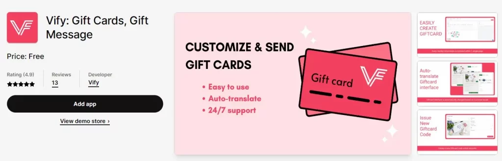 Vify Free Gift Cards Gift message