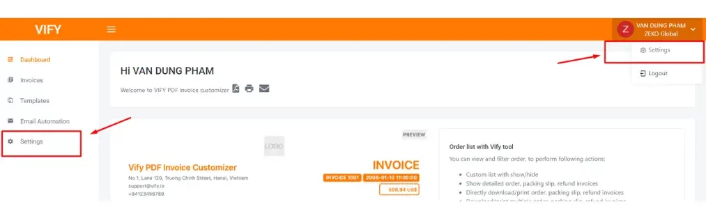 Order Printer: PDF Invoice app user guide 24 setting