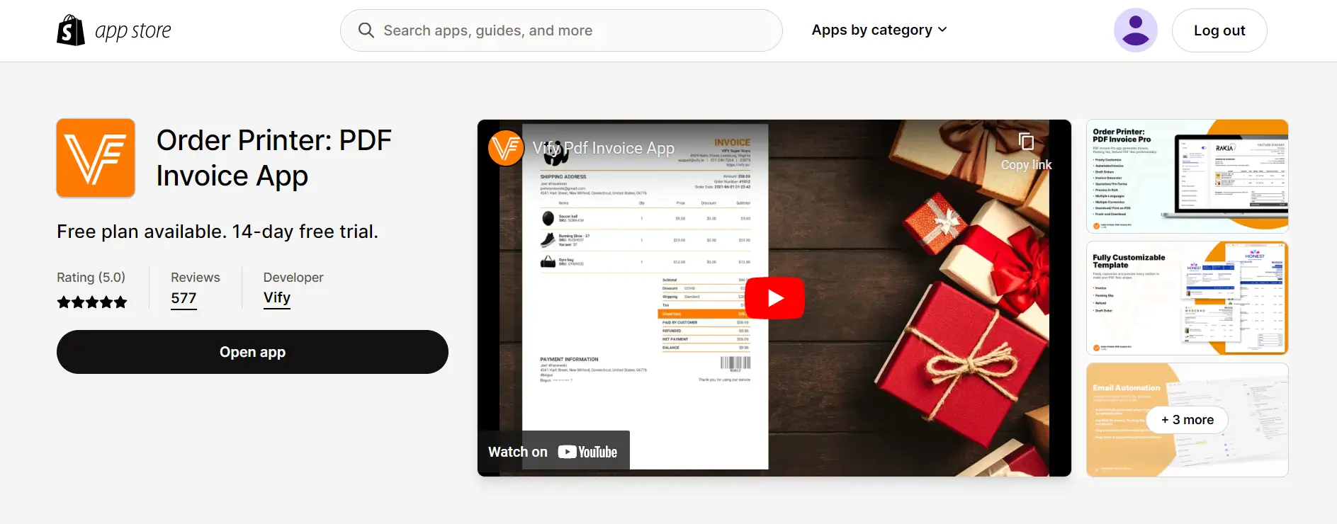 vify order printer pdf invoice app
