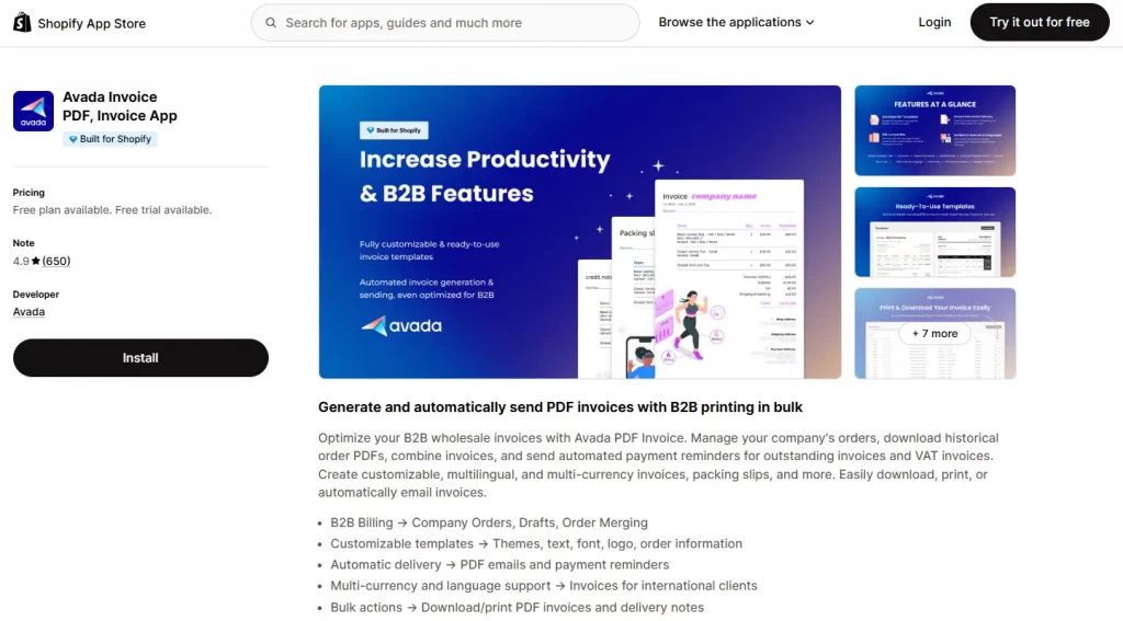 10 Best Order Printer Shopify Apps to Scale your Store Faster (Free + Paid) 14 Avada invoice PDF app