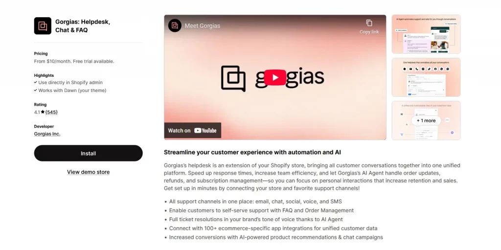 Gorgias Helpdesk Chat and FAQ