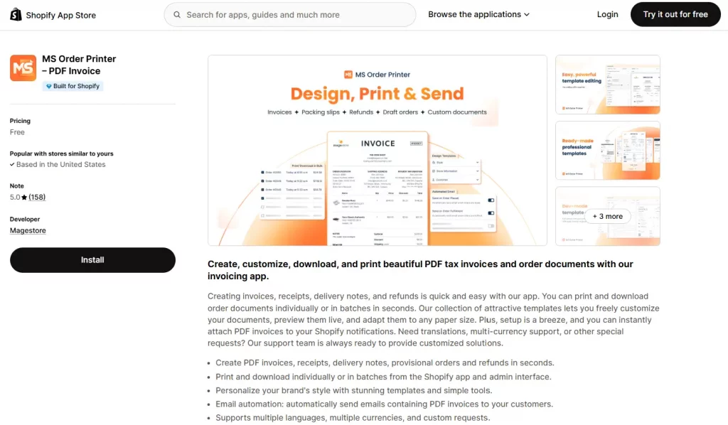 10 Best Order Printer Shopify Apps to Scale your Store Faster (Free + Paid) 19 MS Order Printer PDF Invoice