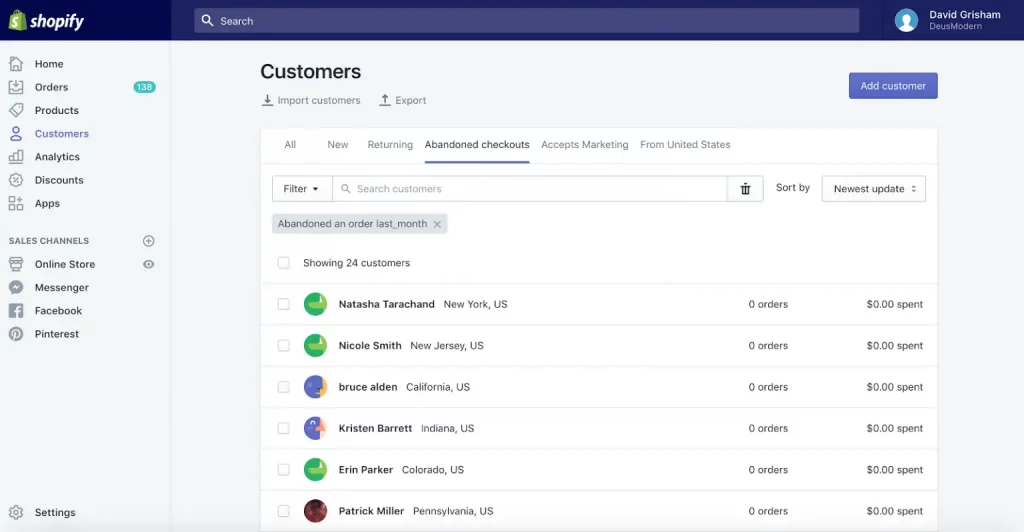 Recover Lost Sales Review and Act on Abandoned Checkouts | Shopify features