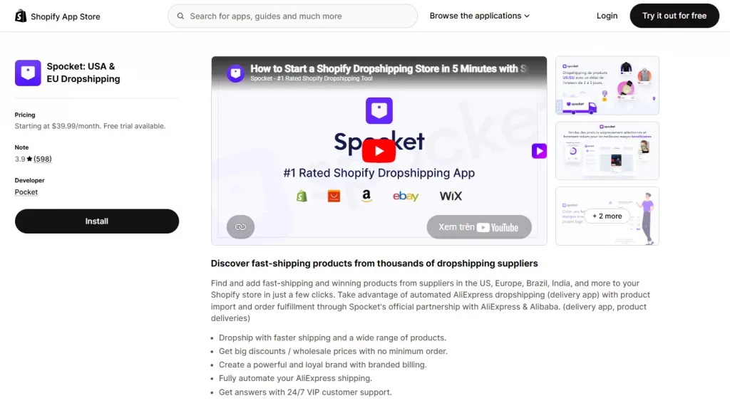 Spocket top best dropshipping apps