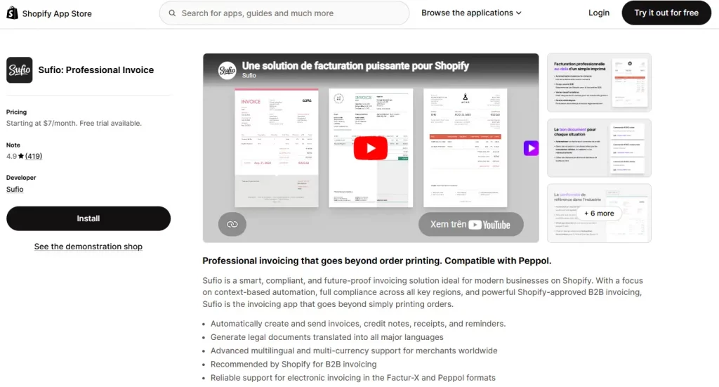 10 Best Order Printer Shopify Apps to Scale your Store Faster (Free + Paid) 13 Order printer Shopify: Sufio Professional Invoice