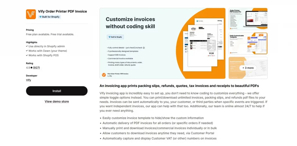Vify Order Printer PDF Invoice