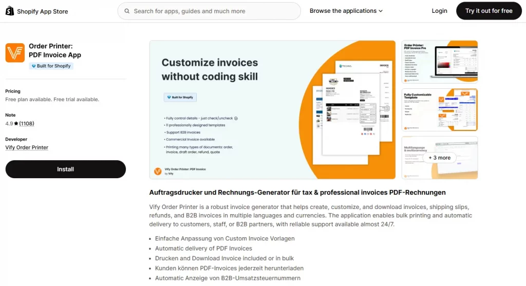 10 Best Order Printer Shopify Apps to Scale your Store Faster (Free + Paid) 12 Vify Order Printer PDF Invoice App