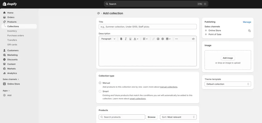 Add Shopify product collections