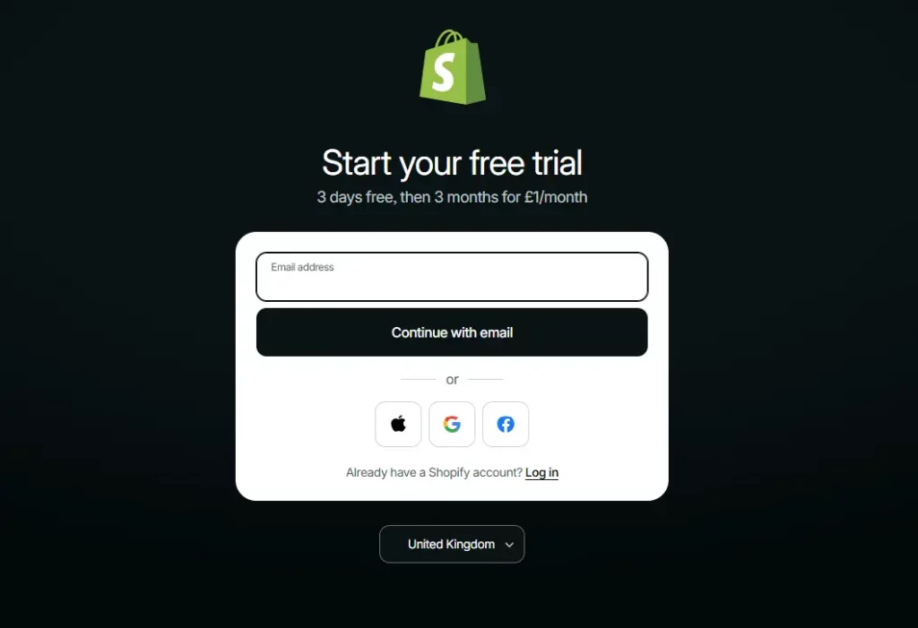 Create Shopify account