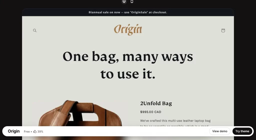 Origin best free Shopify templates