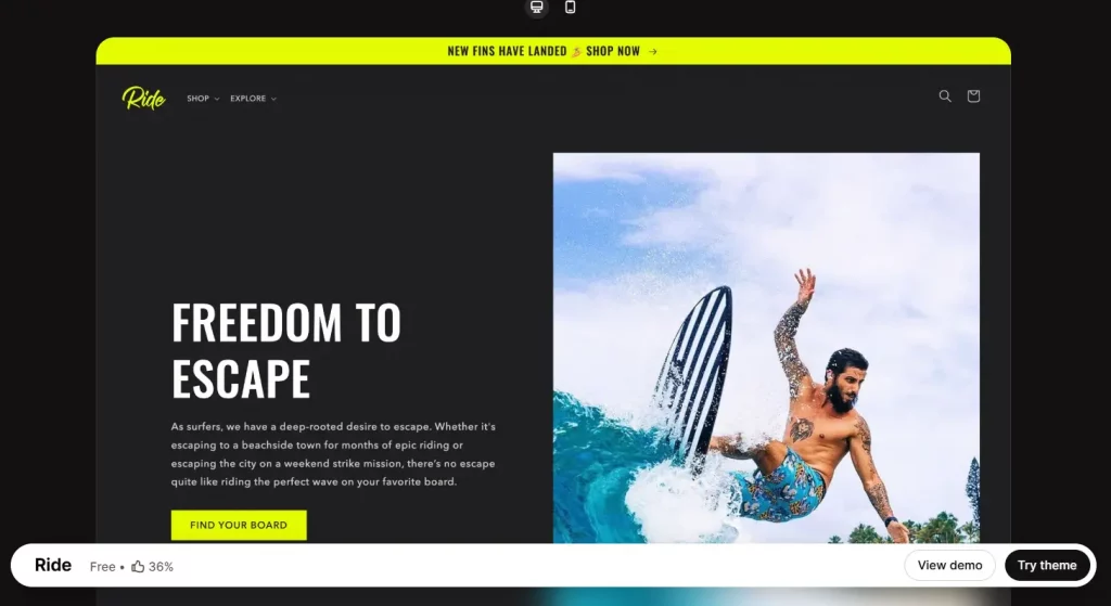 Ride best free Shopify templates