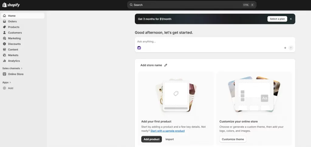 Shopify store login homepage