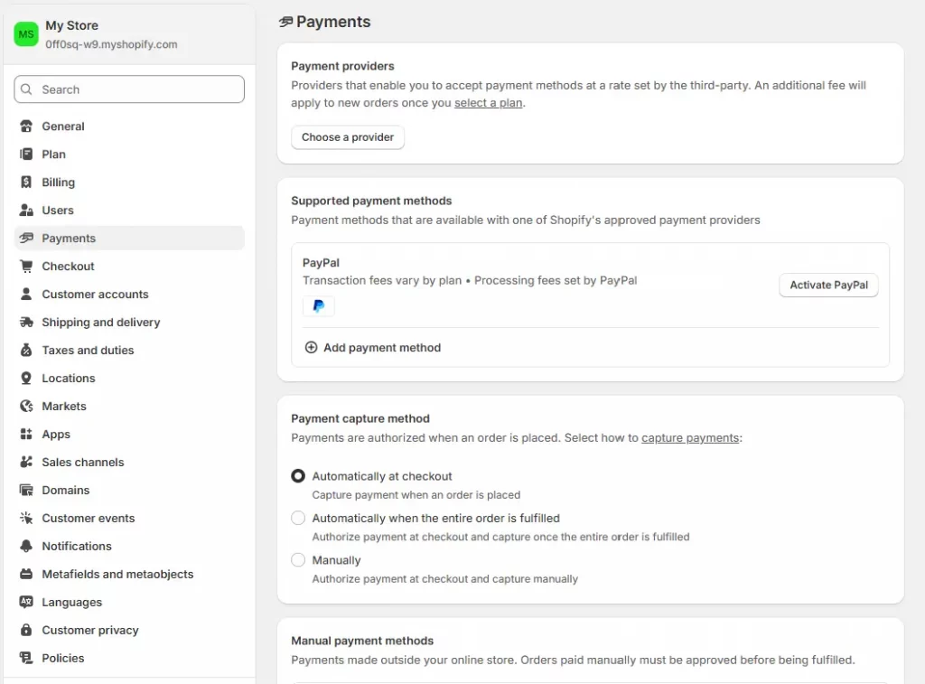 Setting Shopify payments