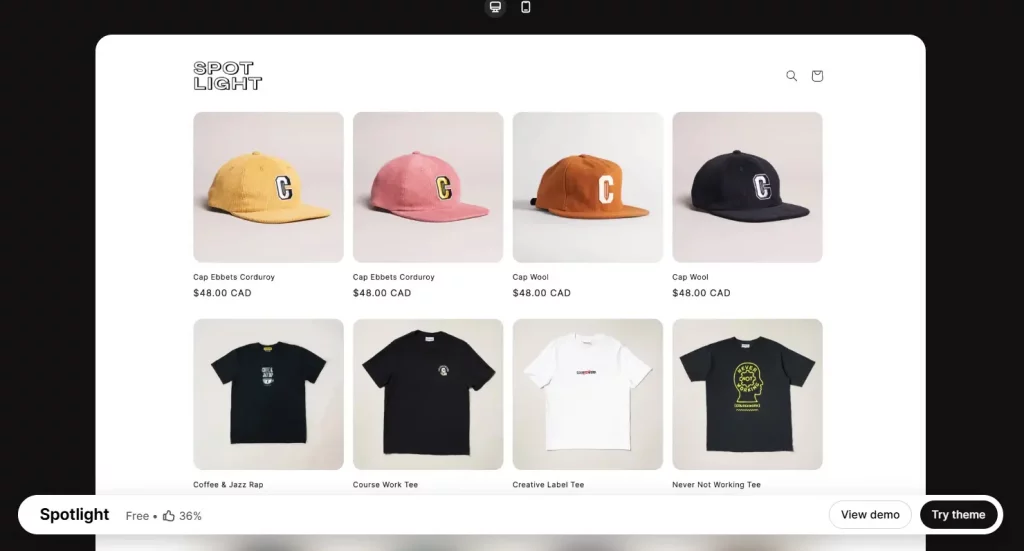 Spotlight best free Shopify templates