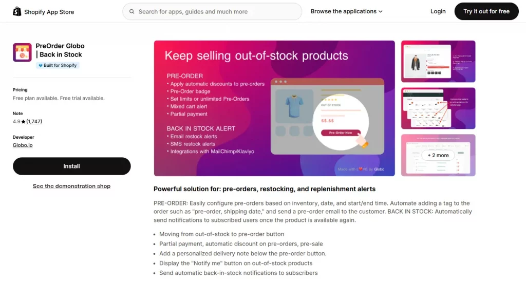 globo back in stock shopify apps