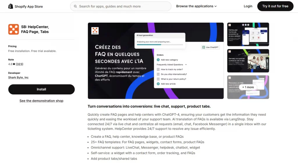 HelpCenter Shopify FAQ apps