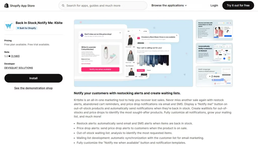 kbite back in stock shopify apps