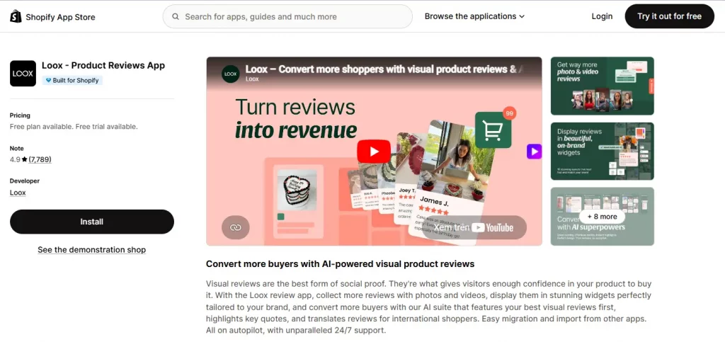 Loox product reviews app