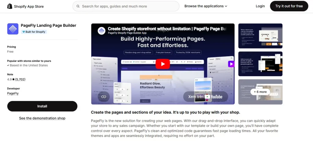 shopify app pagefly create landing page