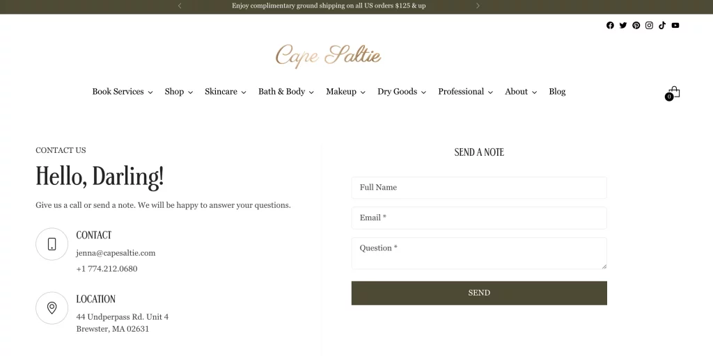 shopify contact us page example
