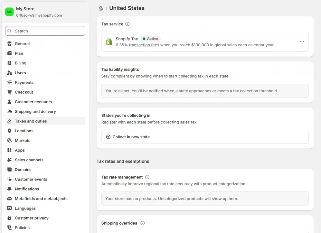 shopify tax setting