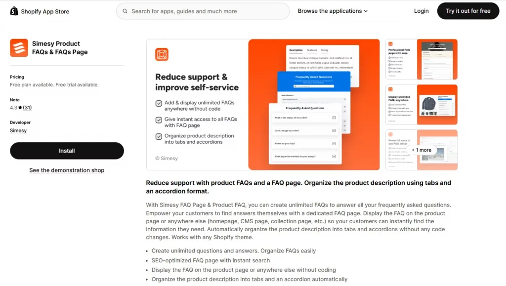Simesy Shopify FAQ apps