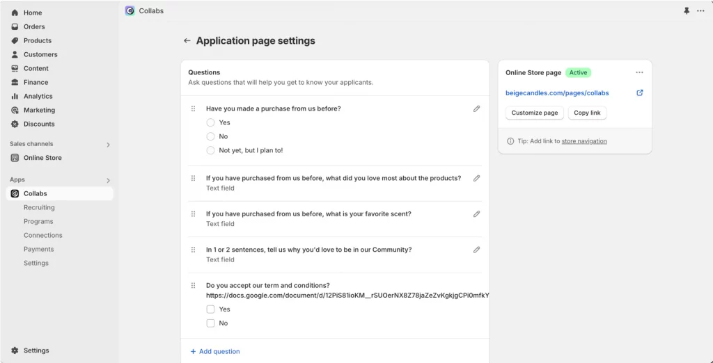 Shopify Collabs: The Complete Guide to Creator Partnerships 11 Application page Shopify collabs