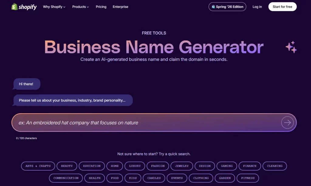 Shopify's Business Name Generator