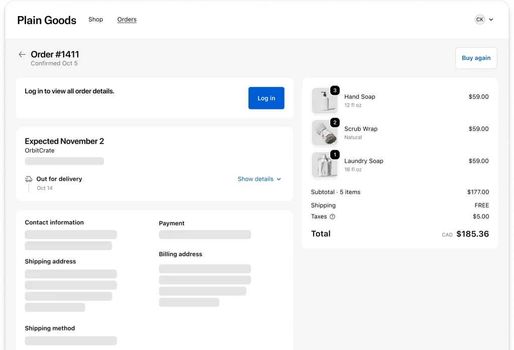 Shopify order status page