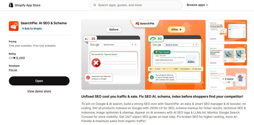 Top 8 Best Shopify SEO Apps to Boost Your Store Rankings 10 SearchPie: AI SEO & Schema Shopify app