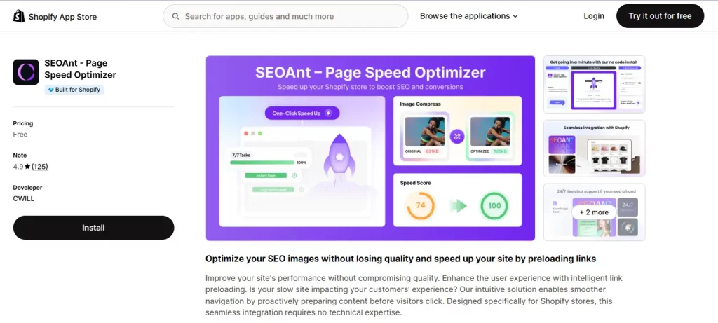 6 Best Shopify Speed Optimization Apps to Boost Store Performance 11 Speed optimization app for Shopify - seo ant page speed
