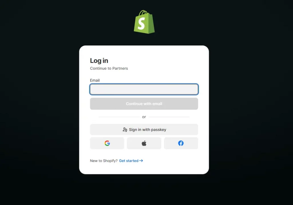 log in to Shopify Partner account 
