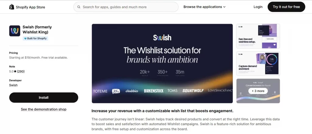 swish - wishlist app for shopify