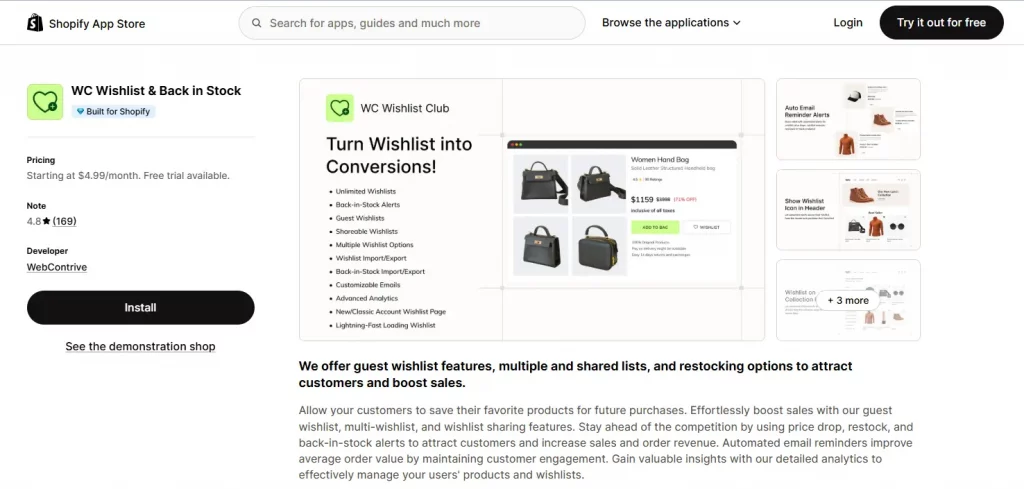 webcontrive wc wishlist - wishlist app for shopify