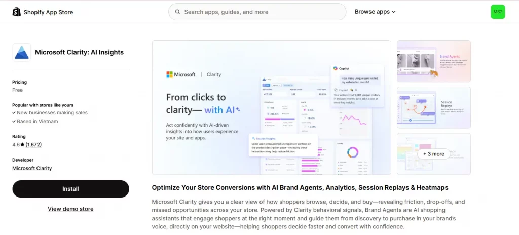 8 Best Shopify Analytics Apps available (Free & Paid Compared) 14 microsoft clarity - Shopify analytics apps
