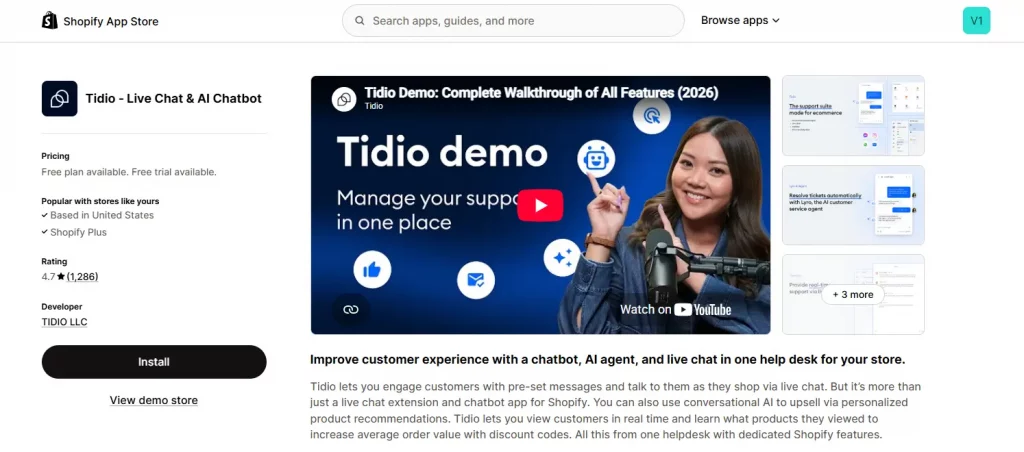 tidio - shopify live chat app